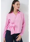 Önü Bağlamalı Çizgili Gömlek 20362 - Pembe