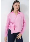 Önü Bağlamalı Çizgili Gömlek 20362 - Pembe