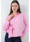Önü Bağlamalı Çizgili Gömlek 20362 - Pembe