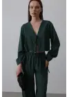 Önü Bağlamalı Crop Takım - Yeşil