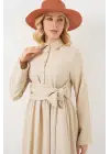 Önü Bağlamalı Keten Elbise 2574 - Bej