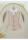 Önü Bağlamalı Kırçıllı Kaşe Ceket -Bej