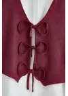 Önü Bağlamalı Yelek Pantolon İkili Takım   -Bordo