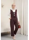 Önü Bağlamalı Yelek Pantolon İkili Takım    -K. Bordo