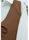 Önü Bağlamalı Yelek Pantolon İkili Takım    -Taba