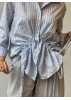 Omarı Büzgü Detaylı Çizgili Gömlek
