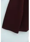 Önü Çiçek Nakışlı Yuvarlak Yaka Salaş Penye Bluz    -Bordo