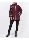 Önü Düğmeli Atkılı Cepli Ceket  -Bordo
