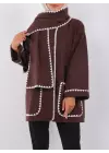 Önü Düğmeli Atkılı Cepli Ceket -Kahve