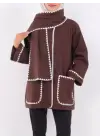 Önü Düğmeli Atkılı Cepli Ceket -Kahve