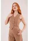 Modern Camel Önü Düğmeli Yelek