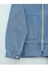 Önü Fermuarlı Çift Cepli Etekli Kot Takım -Buz Mavi