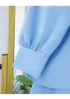 Önü Fırfırlı Bağcıklı Eteği Katlı Pantolonlu Kimono Takım    -Bebe Mavi