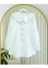 Önü Kurdele Detaylı Düğmeli Önlük Yaka Gömlek  -Beyaz