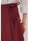 Omarı Detaylarıyla Şık Bordo Mini Şort Etek