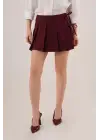 Omarı Detaylarıyla Şık Bordo Mini Şort Etek