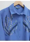 Önü Pul Payetli Uzun Gömlek  -İndigo