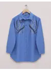 Önü Pul Payetli Uzun Gömlek  -İndigo