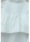 Önü Ve Omuzu Fırfır Detaylı Poplin Gömlek Bluz -Beyaz