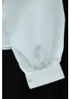 Önü Ve Omuzu Fırfır Detaylı Poplin Gömlek Bluz -Beyaz