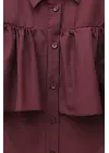 Önü Ve Omuzu Fırfır Detaylı Poplin Gömlek Bluz -Bordo
