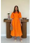 Oranj Pileli Balkon Elbise