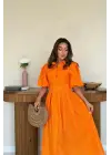 Oranj Pileli Balkon Elbise