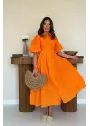 Oranj Pileli Balkon Elbise