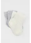 Omarı Organik Penye Soket Çorap Seti - Gri Ekru