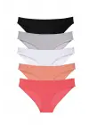 Omarı Likralı Kadın Slip Külot Seti - 5 Adet Siyah Gri Beyaz Pudra Fuşya
