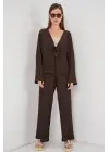 Örme Bluz Pantolon İkili Takım 30052 - Kahverengi