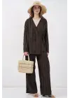 Örme Kimono Pantolon İkili Takım 30067 - Kahverengi