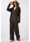 Modern Kimono Pantolon Takım Eşsiz 30067 - Kahverengi