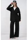Örme Kimono Pantolon İkili Takım 30067 - Siyah