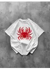 Örümcek Baskılı Tişört Kısa Kollu Bisiklet Yaka T-Shirt - Beyaz