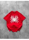 Örümcek Baskılı Tişört Kısa Kollu Bisiklet Yaka T-Shirt - Kırmızı