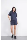 Osy Modal Yumuşak Dokulu Kumaş Bisiklet Yaka T-shirt Kısa Şort İkili Takım - Antrasit