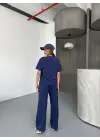 Osy Modal Yumuşak Dokulu Kumaş Kısa Kollu Bluz Rahat Pantalon Ikili Takım- Lacivert