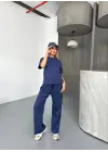 Osy Modal Yumuşak Dokulu Kumaş Kısa Kollu Bluz Rahat Pantalon Ikili Takım- Lacivert