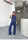 Omarı Yumuşak Dokulu Kumaş Rahat Ikili Takım - Lacivert