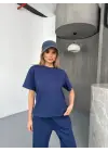 Osy Modal Yumuşak Dokulu Kumaş Kısa Kollu Bluz Rahat Pantalon Ikili Takım- Lacivert