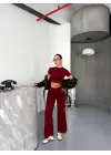 Osy Modal Yumuşak Dokulu Kumaş Kısa Kollu Crop Alt Ispanyol Paça Pantalon Ikili Takım - Bordo