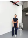 Füme Kısa Kollu Crop Alt Ispanyol Paça Pantalon Kadın Giyim