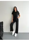 Osy Modal Yumuşak Dokulu Kumaş Kısa Kollu Yakalı T-shirt Pantalon Ikili Takım- Siyah