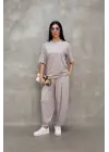 Osy Modal Yumuşak Dokulu Kumaş Oversize Bisiklet Yaka T-shirt Jogger Eşofman Altı Eşofman Takımı - Gri