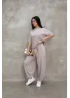 Osy Modal Yumuşak Dokulu Kumaş Oversize Bisiklet Yaka T-shirt Jogger Eşofman Altı Eşofman Takımı - Gri