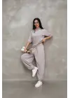 Osy Modal Yumuşak Dokulu Kumaş Oversize Bisiklet Yaka T-shirt Jogger Eşofman Altı Eşofman Takımı - Gri