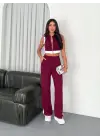 Osy Modal Yumuşak Dokulu Kumaş Tam Fermuarlı Crop Pantalon İkili Takım - Bordo