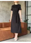 Osy Modal Yumuşak Dokulu KumaşYandan Bağlamalı Elbise - Siyah