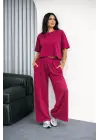 Osy Modal Yumuşak Dokulu Şalaş Oversize İkili Takım Bol Paça Pantolonlu Rahat Günlük Takım - Fuşya